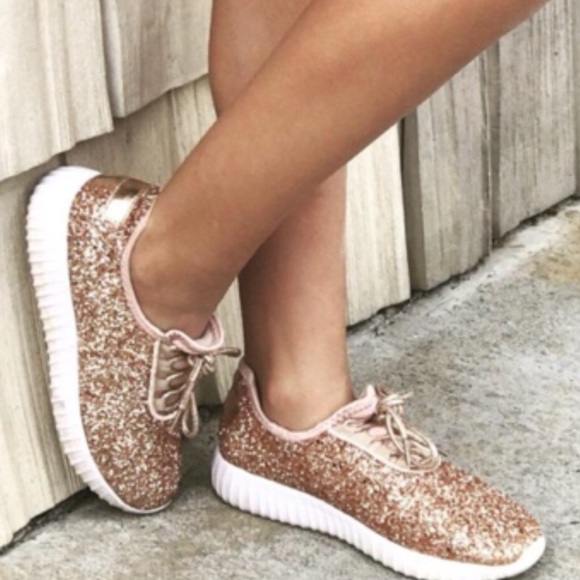 ROSE GOLD GLITTER SNEAKERS SIZE 9 - Picture 1 of 5